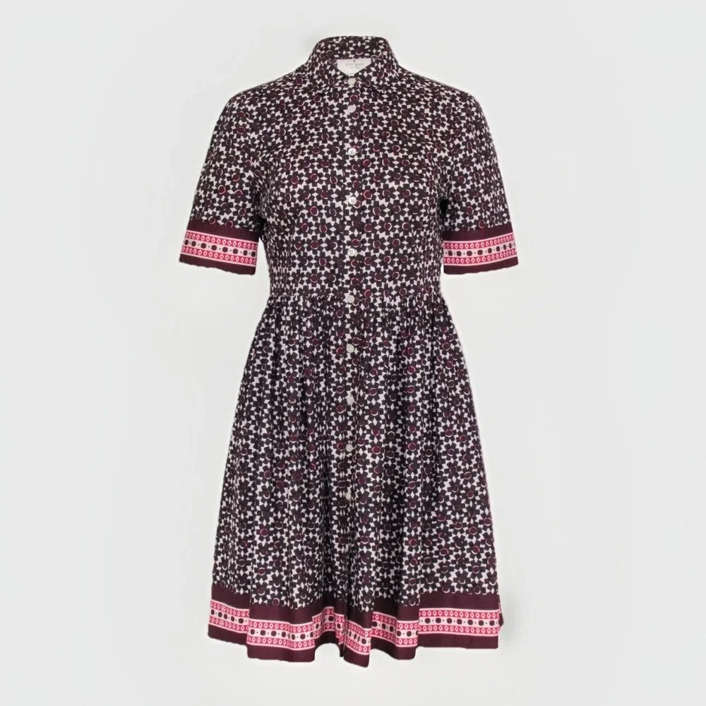 Kate Spade Size 6 Tile Shirt Dress  Fit & Flare ‎ Pockets Cotton Poplin Stretch